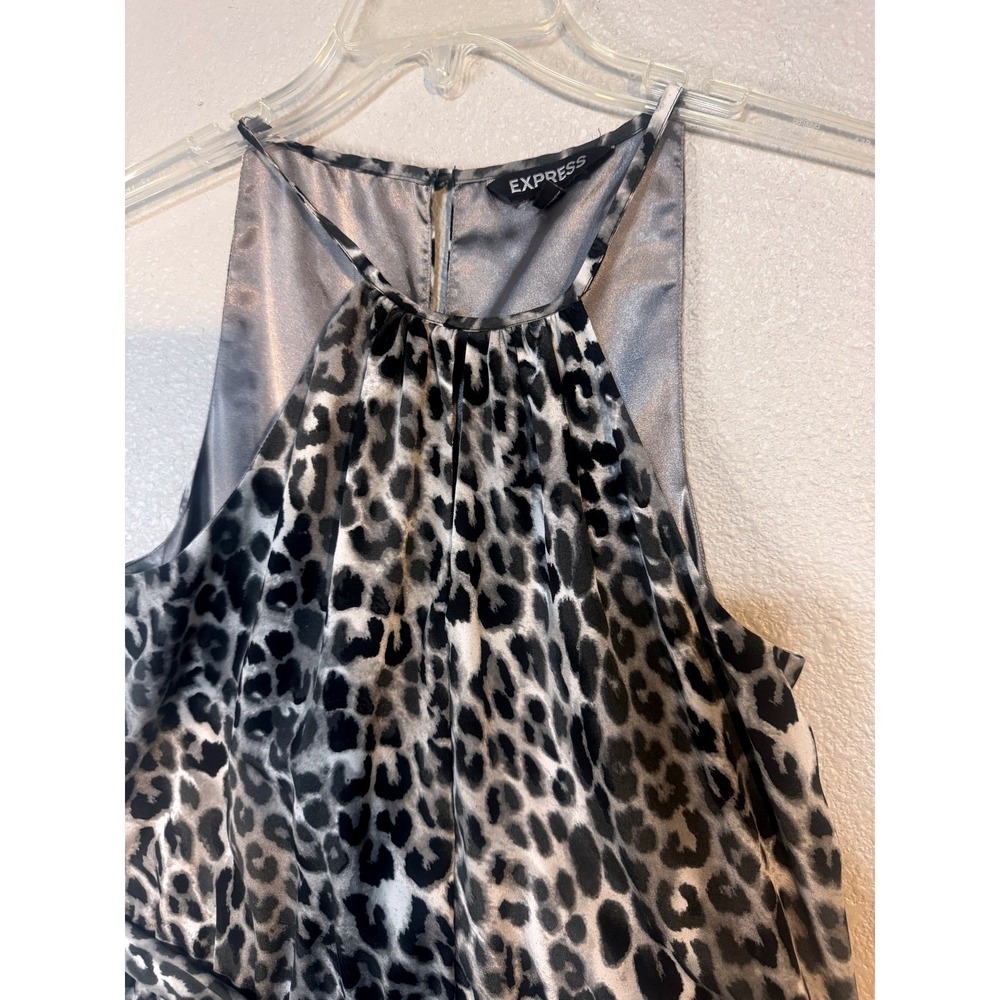 Express‎ Leopard Print Halter Dress Women's Medium Belted Black & White Lined - Picture 5 of 10